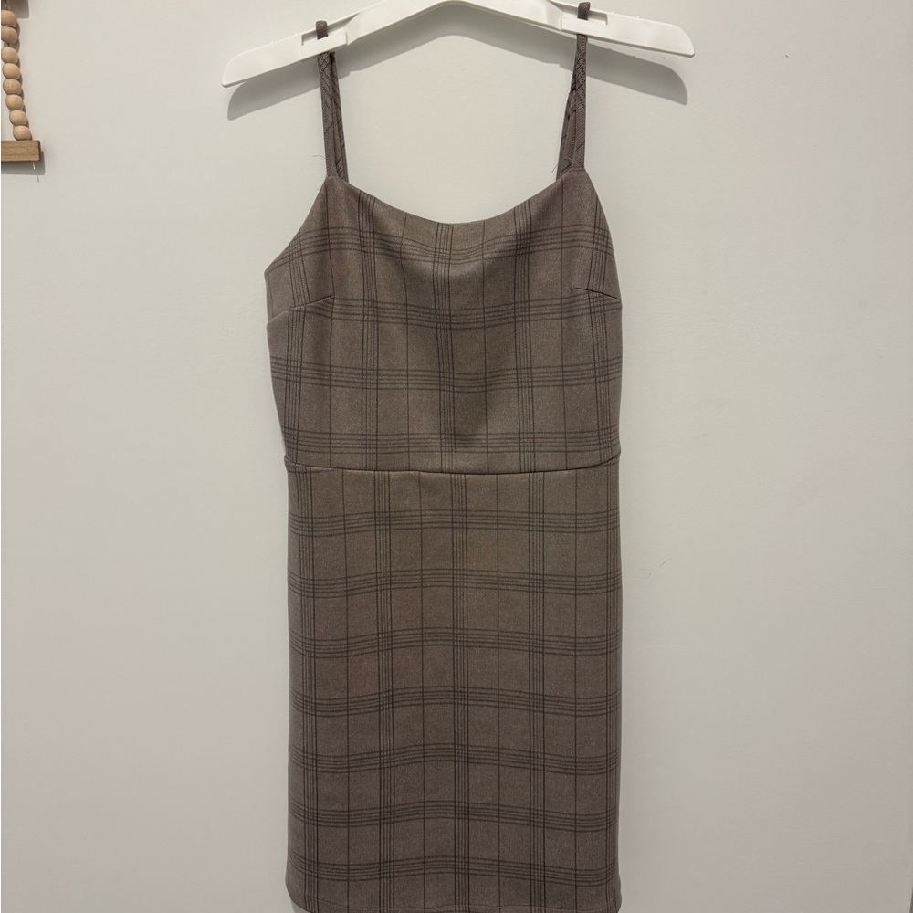 She + Sky Brown Plaid Mini Dress